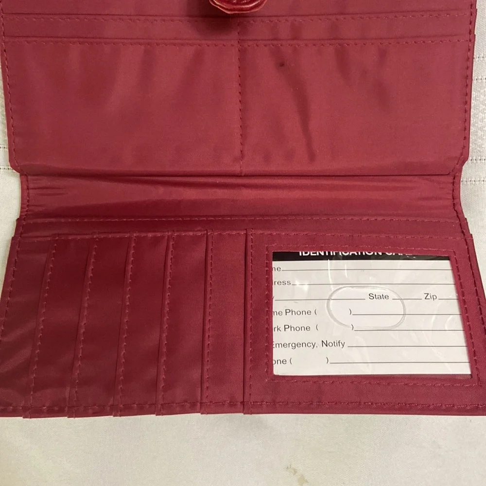 Red Womens Trifold Wallet-Snap Closures Zippered Compartments-Card Slot …